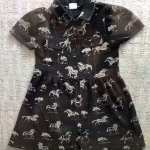 Kids Black Horse Print Casual Dress